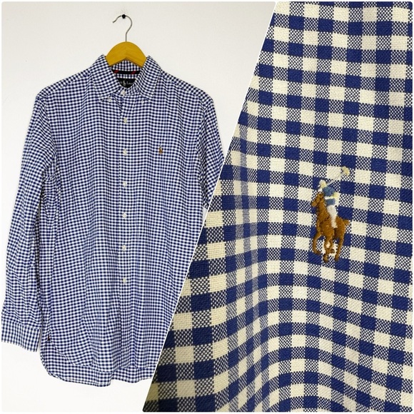 Ralph Lauren Classic Fit Button-Down Shirt Size Medium Blue Gingham 100% Cotton - Picture 1 of 6